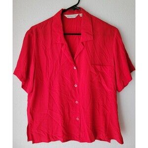 Vintage Nordstrom Petite Focus Women's 100% Silk Button Front Blouse Red 10P